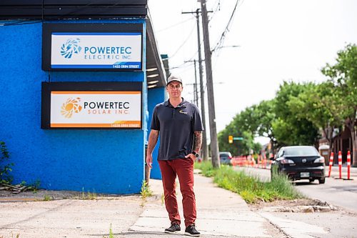 MIKAELA MACKENZIE / WINNIPEG FREE PRESS

Daniel Hartley, owner of PowerTec Electric Inc, at his solar and electric business on Tuesday, July 11, 2023.  They recently completed a solar project in St. Theresa Point First Nation that will power two schools there and save the band about $50,000 per year. For &#x2014; story.
Winnipeg Free Press 2023.