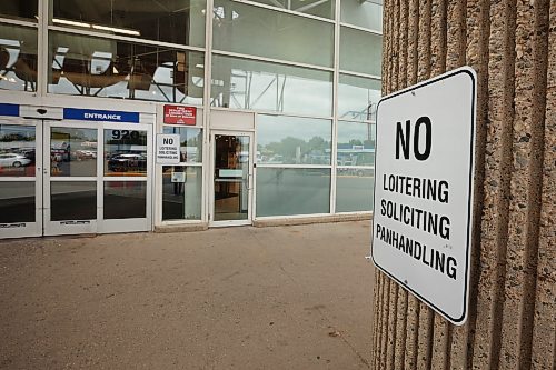 No loitering, soliciting or panhandling signs are shown outside the Great Canadian Superstore in Brandon on Wednesday. (Tim Smith/The Brandon Sun)