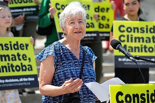 RUTH BONNEVILLE / WINNIPEG FREE PRESS

local - climate change

Senior Jean Clipsham speaks at the podium at the launch Wednesday. 

Bethany Daman with Consider Climate launches its Manitoba campaign  to encourage leaders of Manitoba&#x2019;s provincial parties to incorporate climate action into platform commitments with supporters in front of the Legislative Building Wednesday. 

See story by Julia-Simone Rutgers 

July 12th,  2023
