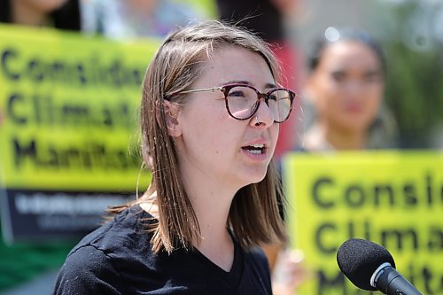 RUTH BONNEVILLE / WINNIPEG FREE PRESS

local - climate change

Bethany Daman with Consider Climate launches its Manitoba campaign  to encourage leaders of Manitoba&#x2019;s provincial parties to incorporate climate action into platform commitments with supporters in front of the Legislative Building Wednesday. 

See story by Julia-Simone Rutgers 

July 12th,  2023
