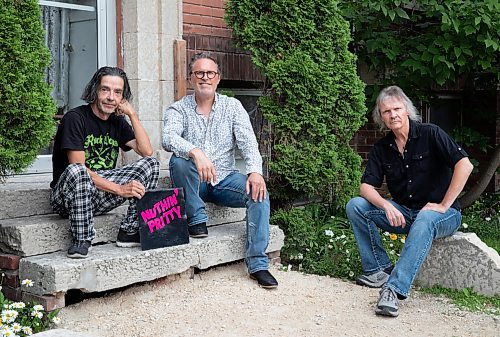 JESSICA LEE / WINNIPEG FREE PRESS
Winnipeg band Nuthin' Pritty members Terry Smith, Rodney James Machovec and Keith Dzedzora pose for a photo in Corydon July 12, 2023.
Reporter: Alan Small
