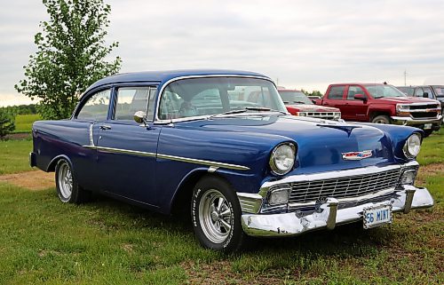 1956 Chevrolet Bel Air two door hard top owned by Randy and Cindy Henrickson from Sioux Lookout, Ont., near Brandon on Wednesday. This '56 Chevy will be one of hundreds at this weekend's Western Canada Power Cruise in Medicine Hat, AB. (Michele McDougall/The Brandon Sun)
