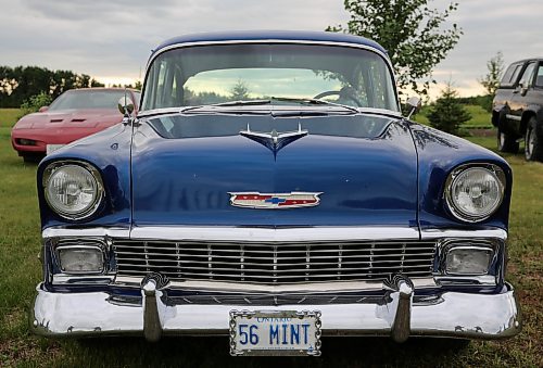 The front grill of a 1956 Chevrolet Bel Air two door hard top owned by Randy and Cindy Henrickson from Sioux Lookout, ONT near Brandon on Wednesday. This '56 Chevy will be one of hundreds at this weekend's Western Canada Power Cruise in Medicine Hat, AB. (Michele McDougall/The Brandon Sun)