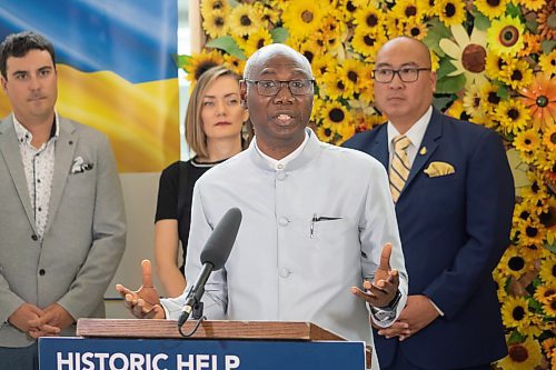 Mike Thiessen / Winnipeg Free Press 
Advisory Council chair Adelana Adeleye-Olusae at today&#x2019;s announcement of new members of the Advisory Council on Economic Immigration and Settlement, at Richardson International Airport. For Martin Cash. 230713 &#x2013; Thursday, July 13, 2023