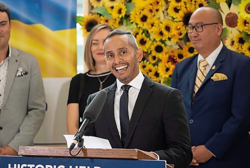 Mike Thiessen / Winnipeg Free Press 
Advisory Council vice-chair Enver Naidoo at today&#x2019;s announcement of new members of the Advisory Council on Economic Immigration and Settlement, at Richardson International Airport. For Martin Cash. 230713 &#x2013; Thursday, July 13, 2023