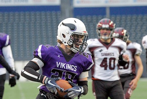 Brayden Smith, who started at running back for the Vincent Massey Vikings varsity team as a sophomore, is competing at the Football Canada Cup in Edmonton. (Thomas Friesen/The Brandon Sun)