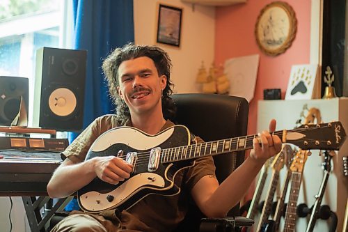 Mike Thiessen / Winnipeg Free Press 
Liam Duncan, better known as Boy Golden, in his home studio. Boy Golden&#x2019;s sophomore record, &#x201c;For Jimmy,&#x201d; comes out on July 21. For Alan Small. 230713 &#x2013; Thursday, July 13, 2023