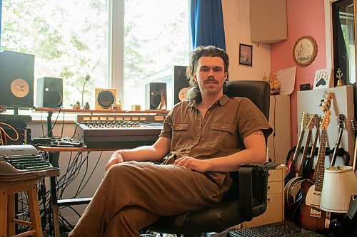 Mike Thiessen / Winnipeg Free Press 
Liam Duncan, better known as Boy Golden, in his home studio. Boy Golden&#x2019;s sophomore record, &#x201c;For Jimmy,&#x201d; comes out on July 21. For Alan Small. 230713 &#x2013; Thursday, July 13, 2023