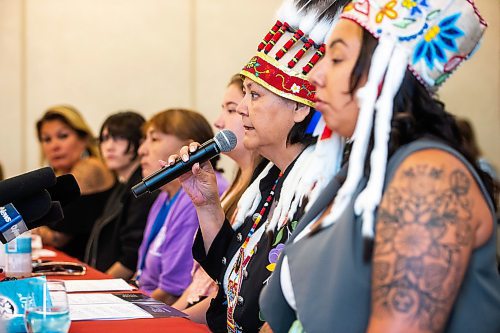 MIKAELA MACKENZIE / WINNIPEG FREE PRESS

AMC grand chief Cathy Merrick speaks at a press conference (held in response to the Stefanson government&#x573; refusal to search the landfills) on Monday, July 17, 2023. For Chris Kitching story.
Winnipeg Free Press 2023.