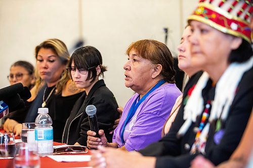 MIKAELA MACKENZIE / WINNIPEG FREE PRESS

Donna Bartlett (grandmother of Marcedes Myran) speaks at a press conference (held in response to the Stefanson government&#x573; refusal to search the landfills) on Monday, July 17, 2023. For Chris Kitching story.
Winnipeg Free Press 2023.