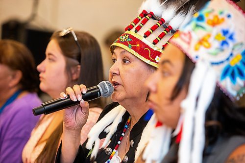 MIKAELA MACKENZIE / WINNIPEG FREE PRESS

AMC grand chief Cathy Merrick speaks at a press conference (held in response to the Stefanson government&#x573; refusal to search the landfills) on Monday, July 17, 2023. For Chris Kitching story.
Winnipeg Free Press 2023.