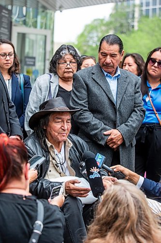 MIKAELA MACKENZIE / WINNIPEG FREE PRESS

Allan Woodhouse speaks with the media outside of the Law Courts as innocent man (after being wrongfully convicted  of murder decades ago) on Tuesday, July 18, 2023. For Katrina Clarke story.
Winnipeg Free Press 2023.