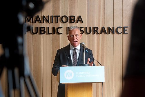 Mike Deal / Winnipeg Free Press
Ward Keith, Chair of MPI&#x2019;s Board of Directors, holds a press conference outside its offices at CityPlace, 234 Donald Street, to share update&#x2019;s regarding MPI&#x2019;s business, including the status of Project Nova and a preview of the 2024/25 General Rate Application which goes to the PUB soon.
230606 - Tuesday, June 06, 2023.