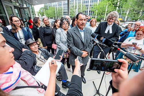 MIKAELA MACKENZIE / WINNIPEG FREE PRESS

Brian Anderson speaks with the media outside of the Law Courts as innocent man (after being wrongfully convicted  of murder decades ago) on Tuesday, July 18, 2023. For Katrina Clarke story.
Winnipeg Free Press 2023.