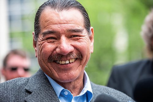 MIKAELA MACKENZIE / WINNIPEG FREE PRESS

Brian Anderson speaks with the media outside of the Law Courts as innocent man (after being wrongfully convicted  of murder decades ago) on Tuesday, July 18, 2023. For Katrina Clarke story.
Winnipeg Free Press 2023.