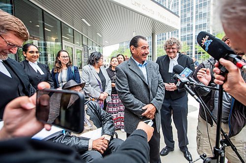 MIKAELA MACKENZIE / WINNIPEG FREE PRESS

Brian Anderson speaks with the media outside of the Law Courts as innocent man (after being wrongfully convicted  of murder decades ago) on Tuesday, July 18, 2023. For Katrina Clarke story.
Winnipeg Free Press 2023.