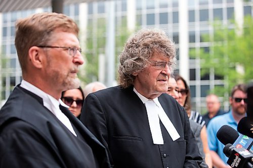 MIKAELA MACKENZIE / WINNIPEG FREE PRESS

Innocence Canada lawyers Jerome Kennedy (left) and James Lockyer speak to the media after Allan Woodhouse and Brian Anderson were acquited at the Law Courts on Tuesday, July 18, 2023. For Katrina Clarke story.
Winnipeg Free Press 2023.