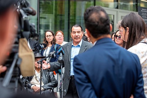 MIKAELA MACKENZIE / WINNIPEG FREE PRESS

Brian Anderson speaks with the media outside of the Law Courts as innocent man (after being wrongfully convicted  of murder decades ago) on Tuesday, July 18, 2023. For Katrina Clarke story.
Winnipeg Free Press 2023.