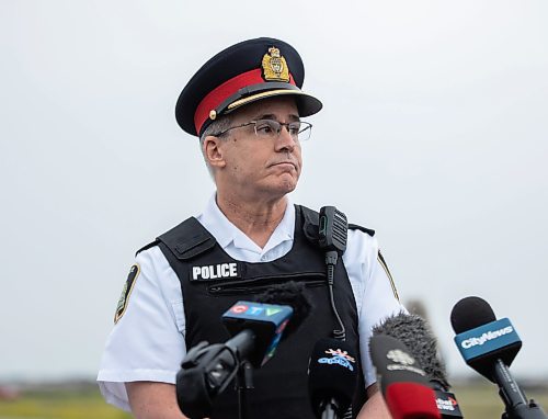 JESSICA LEE / WINNIPEG FREE PRESS

Insp. Gord Spado addresses media July 18, 2023 after the removal of the blockade at Brady Landfill earlier that morning.

Reporter: Chris Kitching