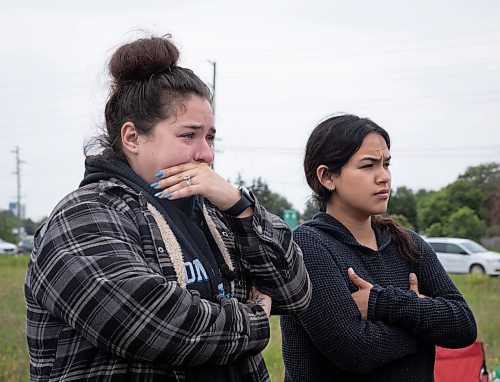 JESSICA LEE / WINNIPEG FREE PRESS

Protestor Destiny Cook (right) watches a press conference July 18, 2023 after the removal of the blockade at Brady Landfill earlier that morning.

Reporter: Chris Kitching