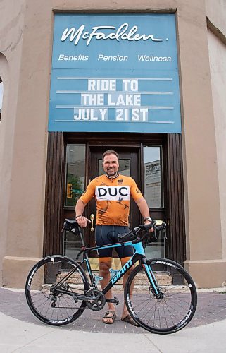Mike Thiessen / Winnipeg Free Press 
Kevin McFadden, co-chair of Ride to the Lake, is one of many cyclists that will be heading to Kenora this Friday, with the goal of raising $400,000 for wetland conservation. For Graham McDonald. 230718 &#x2013; Tuesday, July 18, 2023