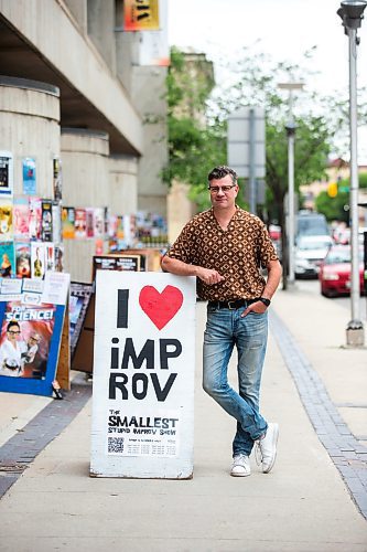 MIKAELA MACKENZIE / WINNIPEG FREE PRESS

Stephen Sim with Fringe posters at the Royal Manitoba Theatre Company on Tuesday, July 18, 2023. Sim is a Fringe veteran and is, for the first time, doing a solo Fringe show. For Jen story.
Winnipeg Free Press 2023.