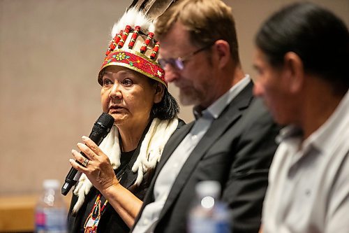 MIKAELA MACKENZIE / WINNIPEG FREE PRESS

Assembly of Manitoba Chiefs grand chief Cathy Merrick speaks at a press conference at the Canadian Museum for Human Rights on Wednesday, July 19, 2023. For Tyler story.
Winnipeg Free Press 2023.