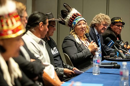 MIKAELA MACKENZIE / WINNIPEG FREE PRESS

Assembly of First Nations regional chief Cindy Woodhouse speaks at a press conference at the Canadian Museum for Human Rights on Wednesday, July 19, 2023. For Tyler story.
Winnipeg Free Press 2023.