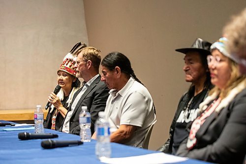 MIKAELA MACKENZIE / WINNIPEG FREE PRESS

Assembly of Manitoba Chiefs grand chief Cathy Merrick speaks at a press conference at the Canadian Museum for Human Rights on Wednesday, July 19, 2023. For Tyler story.
Winnipeg Free Press 2023.