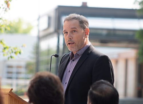 Mike Thiessen / Winnipeg Free Press 
Ray Sanchez, COO of Victoria Hospital, speaking at the grand opening of the Will and Mavis Tishinski Tranquility Trail on the hospital grounds. For Tessa Adamski. 230720 &#x2013; Thursday, July 20, 2023