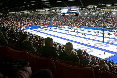 A large crowd watches the 2019 Tim Hortons Brier final at Westoba Place. Brandon has submitted a bid to host the 2025 Olympic Curling Trials at the facility. (Brandon Sun files)