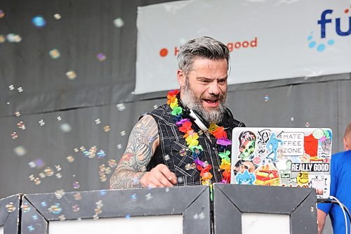 DJ Red lays down some sick beats at Rideau Park to officially kick off the inaugural Salamander Summer Music Festival on Friday evening. The event is scheduled to run all weekend and feature over a dozen other Manitoba artists. (Kyle Darbyson/The Brandon Sun)