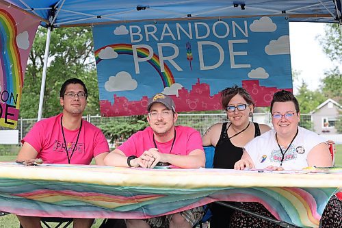 Members of Brandon Pride set up shop at Rideau Park Friday evening for the opening night of the first Salamander Summer Music Festival. (Kyle Darbyson/The Brandon Sun)