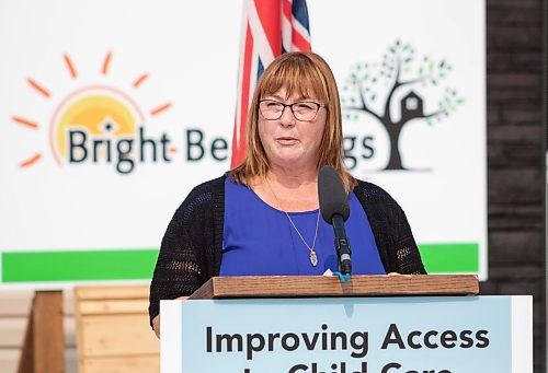 Mike Thiessen / Winnipeg Free Press 
Lori Renton, childcare director at Bright Beginnings Educare Inc., speaking at Friday&#x2019;s childcare announcement in Headingley. 230721 &#x2013; Friday, July 21, 2023