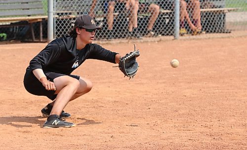 Sixteen-year-old Nathan Espenell of Forrest, shown practising with the 18-and-under Brandon Marlins at Simplot Millennium Park on Sunday, is suiting up for Baseball Manitoba&#x2019;s 16-and-under development team, the second year in a row he's donned the buffalo crest. (Perry Bergson/The Brandon Sun)
