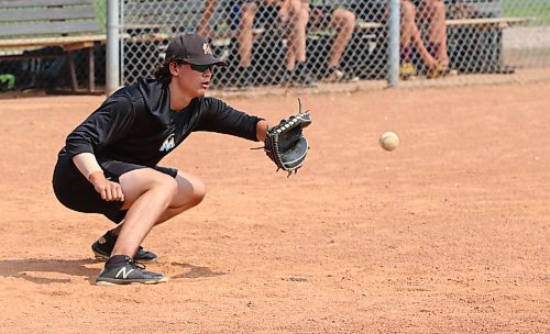 Sixteen-year-old Nathan Espenell of Forrest, shown practising with the 18-and-under Brandon Marlins at Simplot Millennium Park on Sunday, is suiting up for Baseball Manitoba’s 16-and-under development team, the second year in a row he's donned the buffalo crest. (Perry Bergson/The Brandon Sun)
