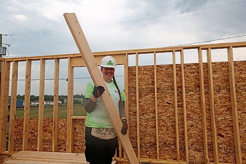 Volunteer Sarah Barclay during the Women Build for Habitat for Humanity, in the 700 Block of Franklin Street in Brandon on Tuesday. (Michele McDougall/The Brandon Sun)
