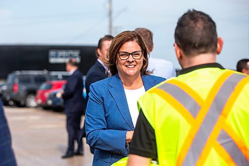 MIKAELA MACKENZIE / WINNIPEG FREE PRESS

Premier Heather Stefanson greets folks before announcing the Critical Minerals Strategy at a press conference at Sandvik Mining on Tuesday, July 25, 2023. For Martin Cash story.
Winnipeg Free Press 2023