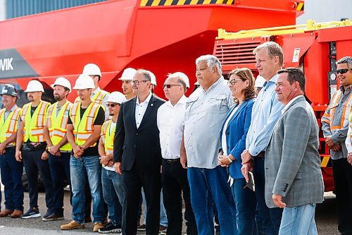 MIKAELA MACKENZIE / WINNIPEG FREE PRESS

Dignitaries pose for a group photo after the Critical Minerals Strategy announcement at Sandvik Mining on Tuesday, July 25, 2023. For Martin Cash story.
Winnipeg Free Press 2023