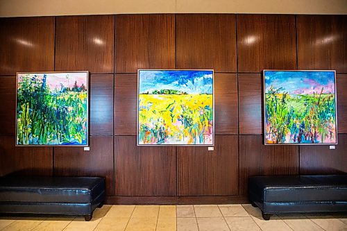 MIKAELA MACKENZIE / WINNIPEG FREE PRESS

Paintings by artist-in-residence Amanda Onchulenko hang in the Fairmont lobby in Winnipeg on Tuesday, July 25, 2023. For Al Small story.
Winnipeg Free Press 2023