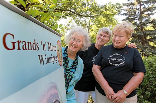 Members of &quot;Grand's and More&quot; help to raise money for the Stephen Lewis Foundation.  Names from left - Jean Altemeyer (blue), Enid Butler and Jean Sorko. See Kevin Rollason's story. July 19, 2012 Ruth Bonneville Winnipeg Free Press