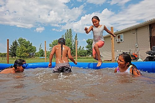 Zachary Beardy, Dimitrius Beardy, Maddison Hall and Prairie Wasicuna swim together on Zachary’s seventh birthday at Sioux Valley Dakota Nation on a scorching hot Wednesday afternoon. More photos on Page A4. (Tim Smith/The Brandon Sun)