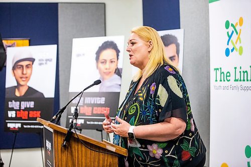  MIKAELA MACKENZIE / WINNIPEG FREE PRESS

The Link: Youth and Family Supports CEO Kerri Irvin-Ross speaks at the announcement of a new social media campaign aimed at youth at risk of gang recruitment on Wednesday, July 26, 2023. For Malak story.
Winnipeg Free Press 2023