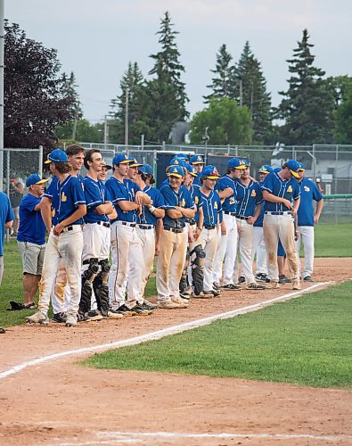 Mike Thiessen / Winnipeg Free Press 
The St. Boniface Legionnaires celebrate following their win against the reigning Manitoba Junior Baseball League champions, the Elmwood Giants. For Joshua Sam-Frey. 230726 &#x2013; Wednesday, July 26, 2023