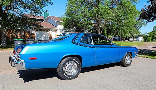 The backside angle of Brandon's Grant Gillis's 1976 Dodge Dart Sport two-door coupe in a west-end neighbourhood on Thursday. (Michele McDougall/The Brandon Sun)