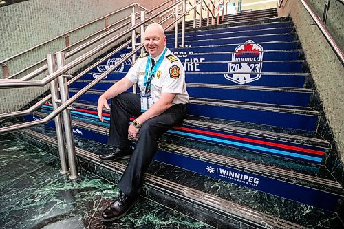 MIKAELA MACKENZIE / WINNIPEG FREE PRESS

Jay Shaw, a firefighter competing in the stairclimbing competition at the WPFG, at the RBC Convention Centre on Friday, July 28, 2023. For Taylor story.
Winnipeg Free Press 2023