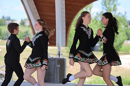 An Irish dance troupe performs at the Fusion Credit Union Stage during Saturday's event. (Kyle Darbyson/The Brandon Sun)