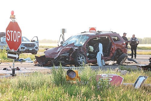 31072023
RCMP officers and tow truck operators work at the scene of a three vehicle collision at the intersection of Highway 5 and the Trans Canada Highway just north of Carberry on Monday evening. Three people involved were taken to hospital. The collision happened at the same location as the    June 15th collision between a bus and a semi trailer that claimed the lives of 17 passengers. (Tim Smith/The Brandon Sun)