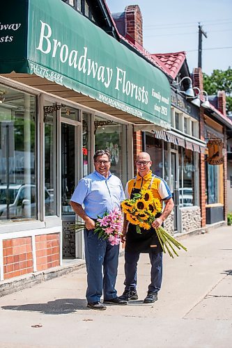 MIKAELA MACKENZIE / WINNIPEG FREE PRESS

Ernest (left) and Costa  Cholakis, co-owners of Broadway Florists, at the flower shop on Academy on Monday, July 31, 2023. They are celebrating 100 years open this September. For Gabby Piche story.
Winnipeg Free Press 2023