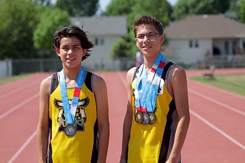 Cashton, left, and Jackson Chastellaine combined to win five medals at the North American Indigenous Games earlier this month in track and field in Halifax. (Thomas Friesen/The Brandon Sun)
